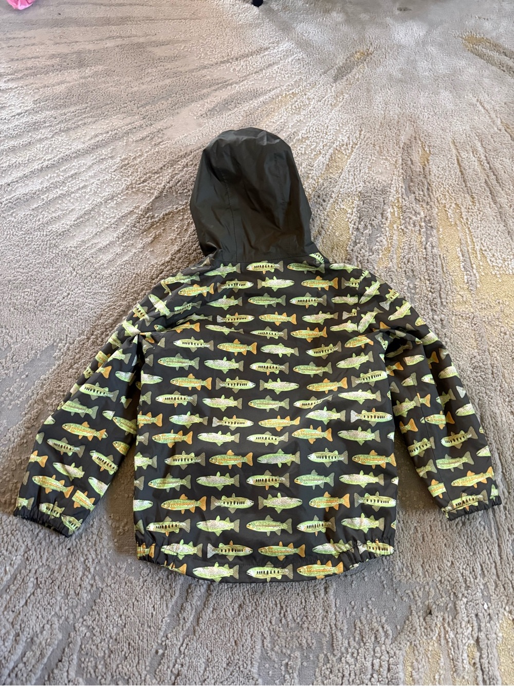 The North Face rain jacket fish print army Green raincoat zip front 3T - Picture 9 of 10